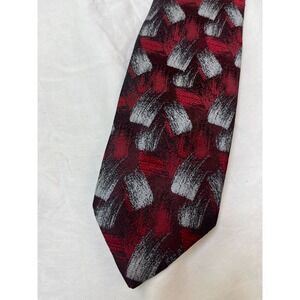 Envoy Mens Silk Tie Abstract Brushstroke Burgundy Silver Black Retro 90s